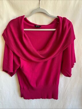 Vintage Y2K XOXO hot pink short-sleeve draped cowl neck sweater, size L